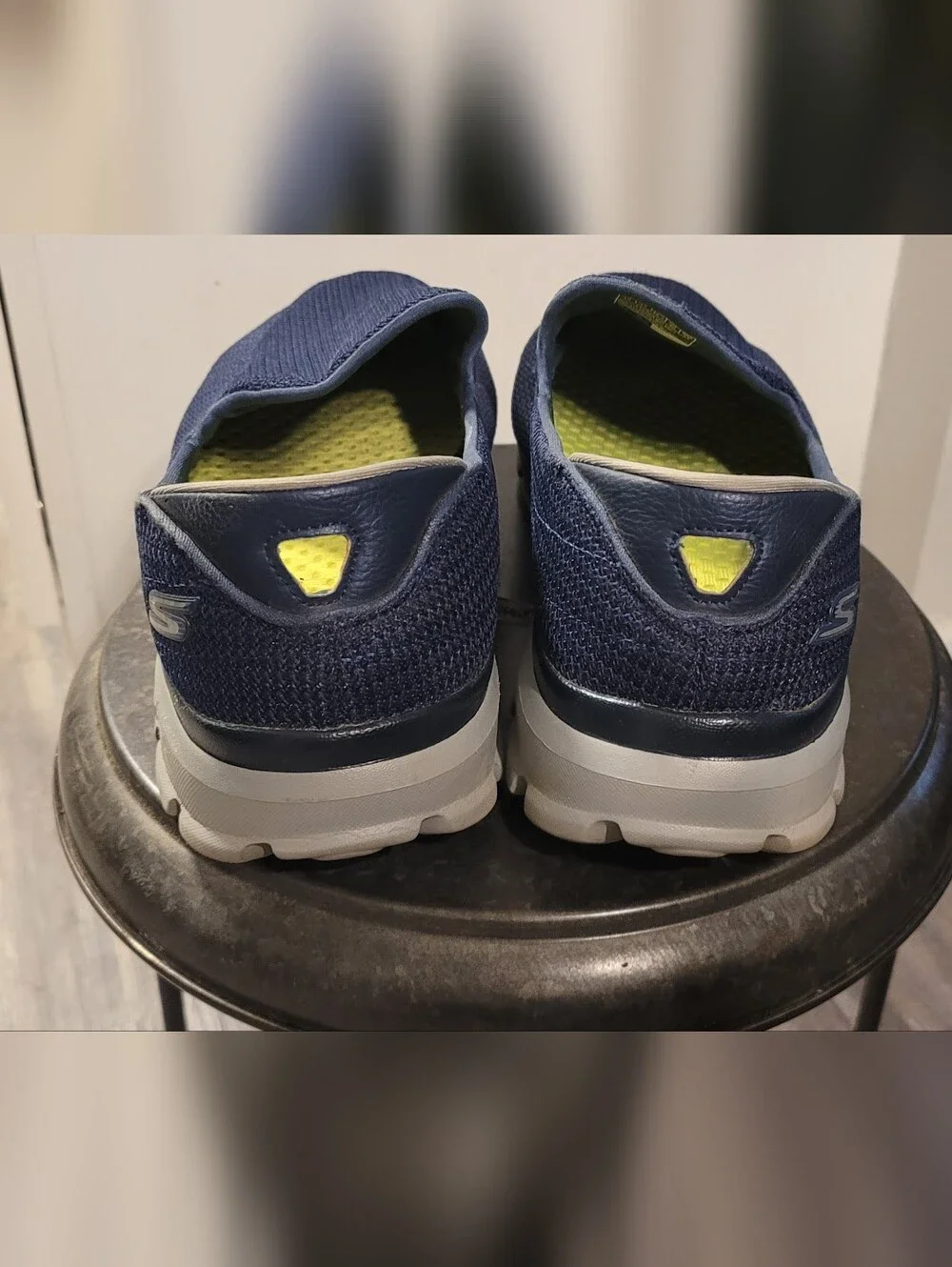 Skechers Navy Knit Slip-On Loafers with Bright Yellow Insoles